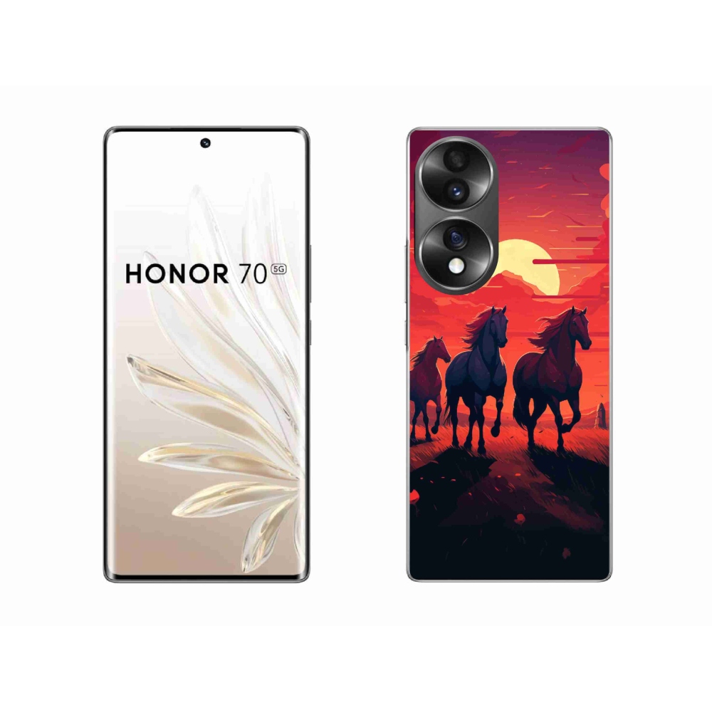 Zselés borítás mmCase a Honor 70-hez - lovak és naplemente