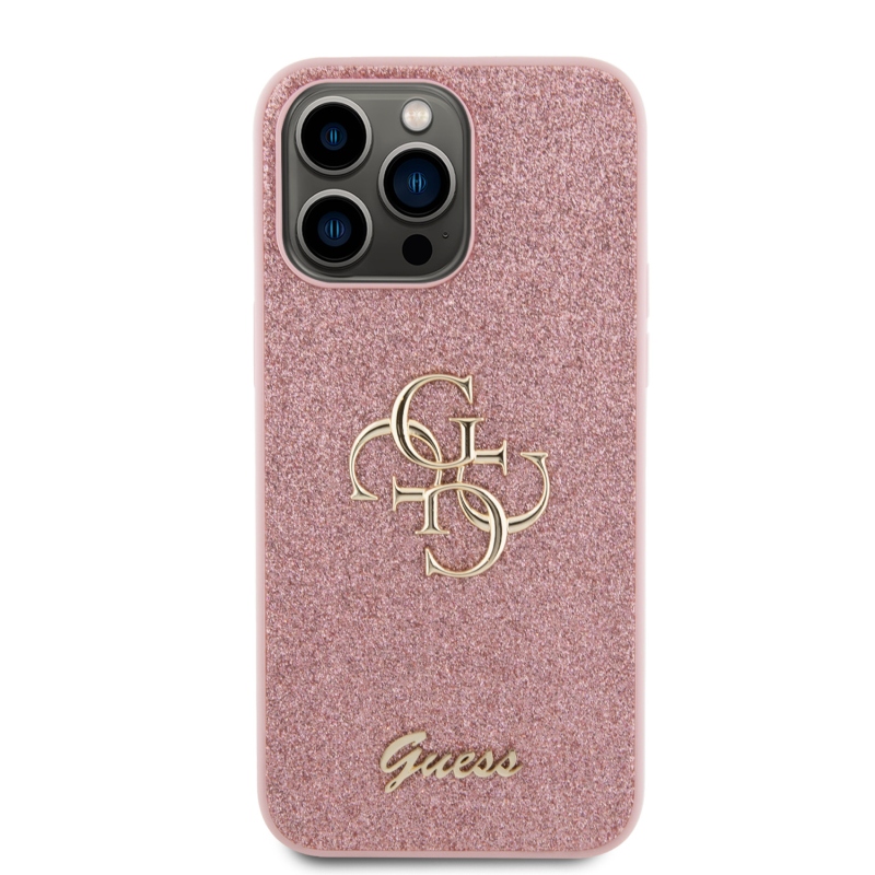 Guess PU Fixed Glitter 4G fém logós hátlap iPhone 15 Pro Max rózsaszínhez