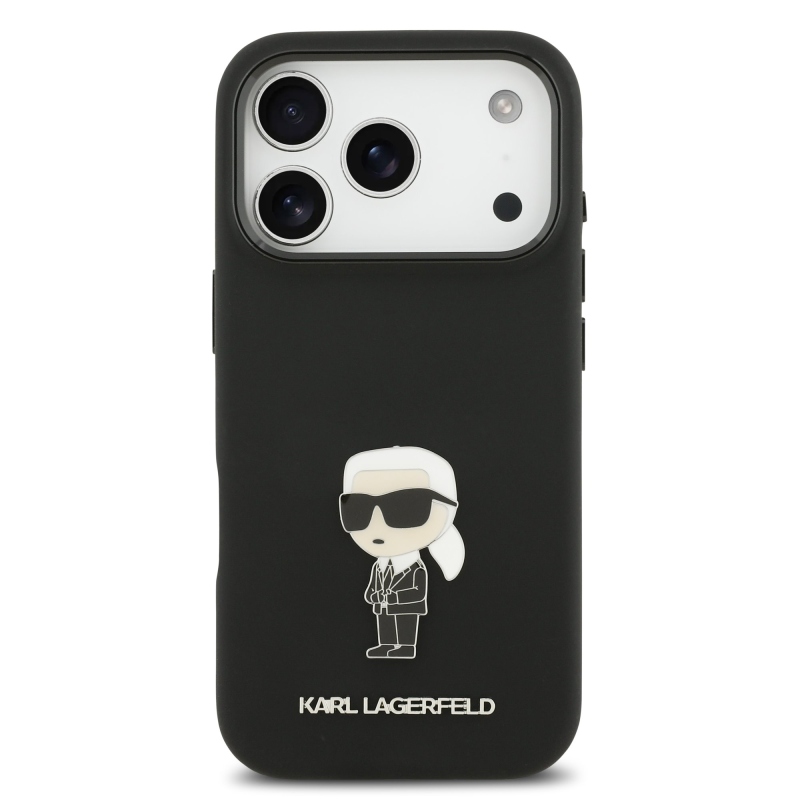 Karl Lagerfeld Folyékony szilikon fém Ikonik hátlap iPhone 17 Pro Fekete
