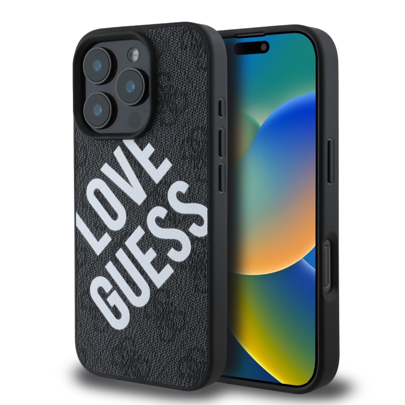 Guess PU bőr 4G Big Love Logo MagSafe hátlap az iPhone 16 Pro-hoz Fekete