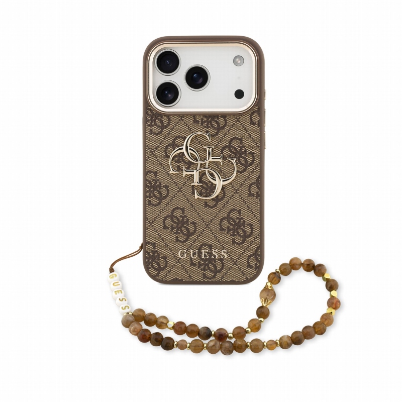 Guess PU 4G fém logós pántos hátlap az iPhone 18 Pro Max-hoz, barna