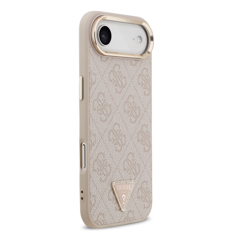 Guess PU bőr 4G Strass háromszög logó arany keret MagSafe hátlapi borító iPhone Air rózsaszínhez