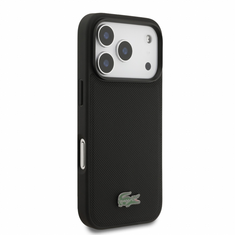 Lacoste PVC Iconic Petit Pique fém logós MagSafe hátsó tok iPhone 18 Pro-hoz, fekete