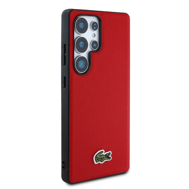 Lacoste Iconic Petit Pique szőtt logós MagSafe hátsó tok a Samsung Galaxy S25 Ultra-hoz, piros