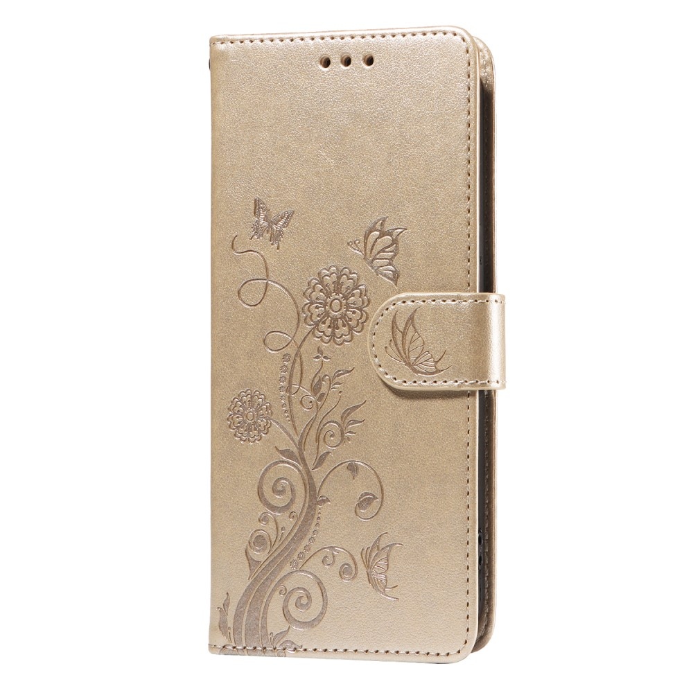 Virágos könyvtáska a Realme 14x 5G/Realme C75 készülékhez - arany színű