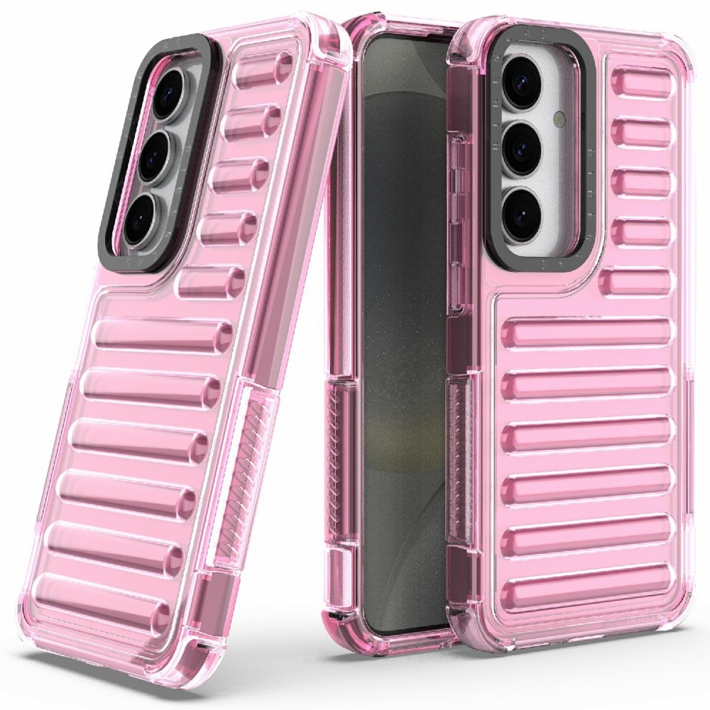 Csíkos tartós borító Samsung Galaxy S25 készülékhez - világos rózsaszín