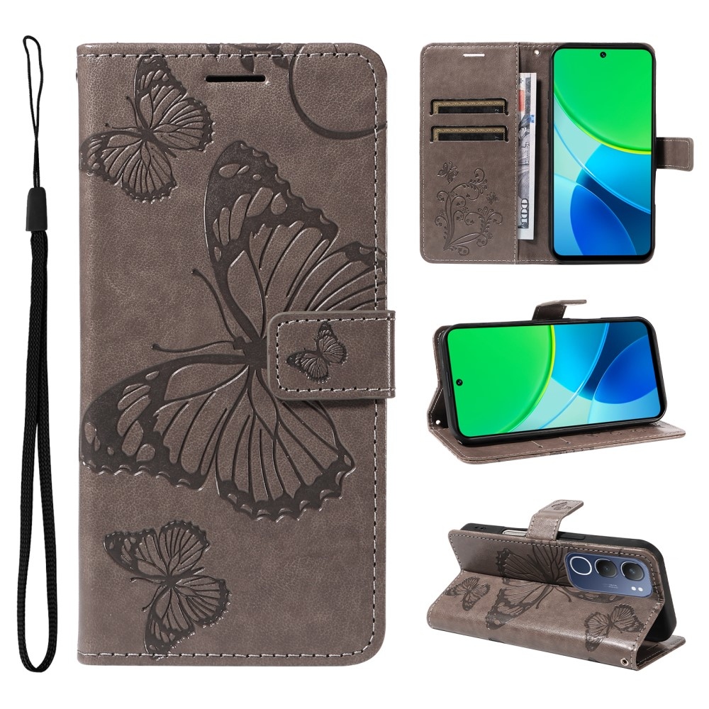 Nagy pillangó könyvtáska Vivo Y19s készülékhez - szürke