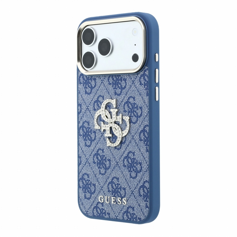 Guess PU 4G Strass Metal Logo hátsó tok iPhone 18 Pro-hoz, kék