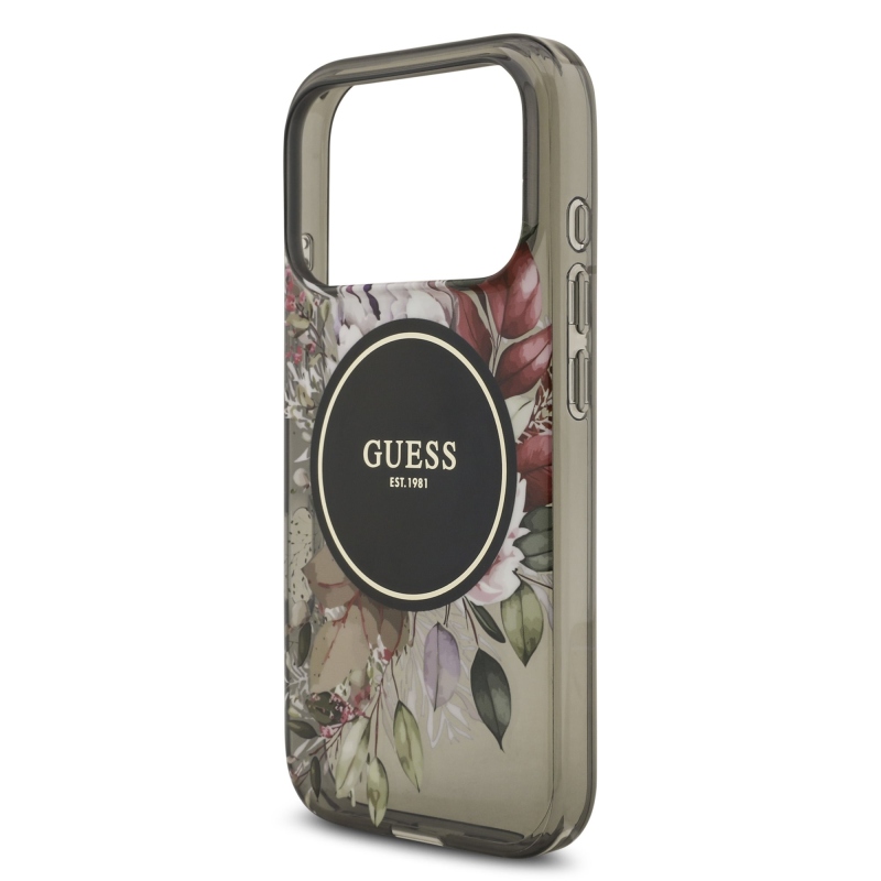 Guess IML Flowers Strap MagSafe hátlapi borító iPhone 17 Pro Fekete