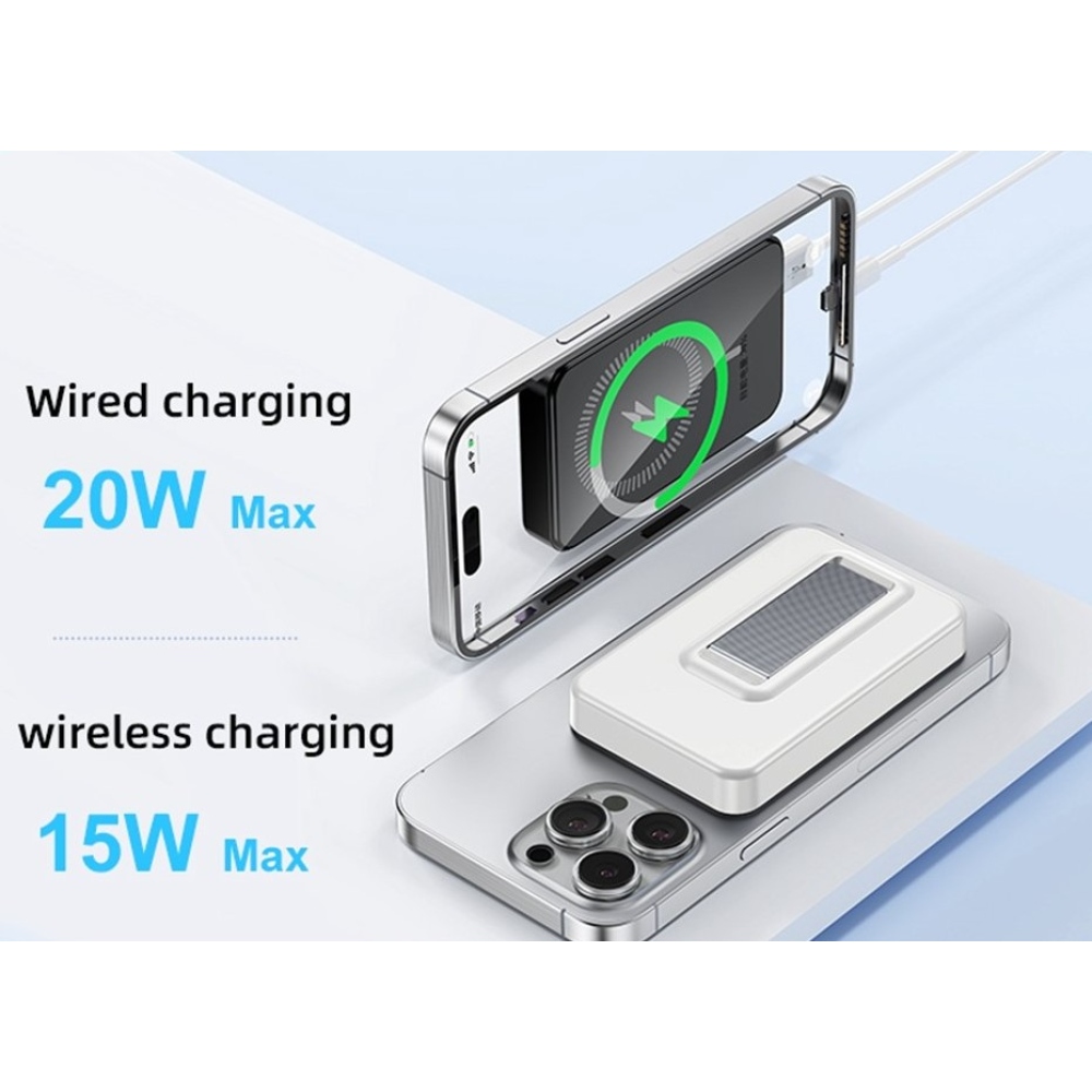 ZKD-03 mágneses külső akkumulátor 10000 mAh 15W állvánnyal - fekete