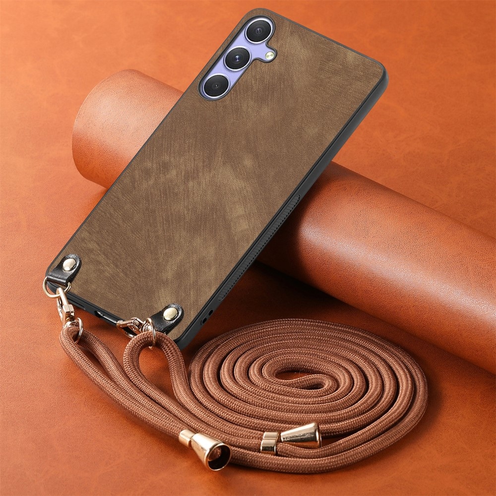 Retro zselés tok zsinórral és műbőrrel Samsung Galaxy A26 5G számára - barna színű
