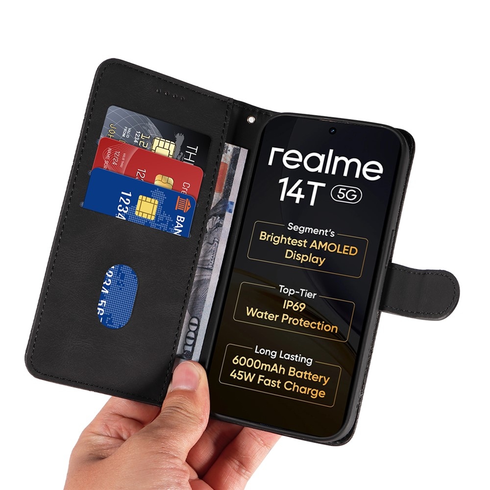 Ívelt könyvtáska a Realme 14 5G/14T 5G készülékhez - fekete