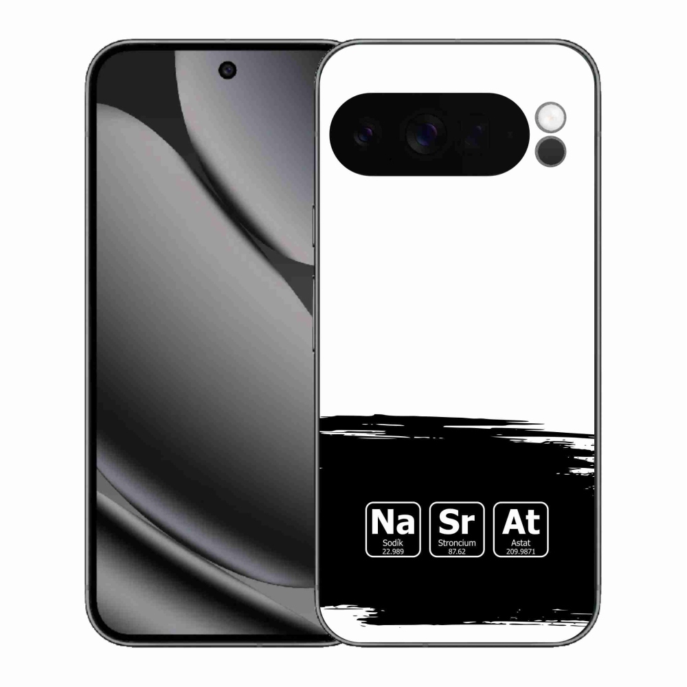 Gél borítás mmCase a Google Pixel 10 Pro XL-en - kémiai elemek fekete és fehér háttérrel