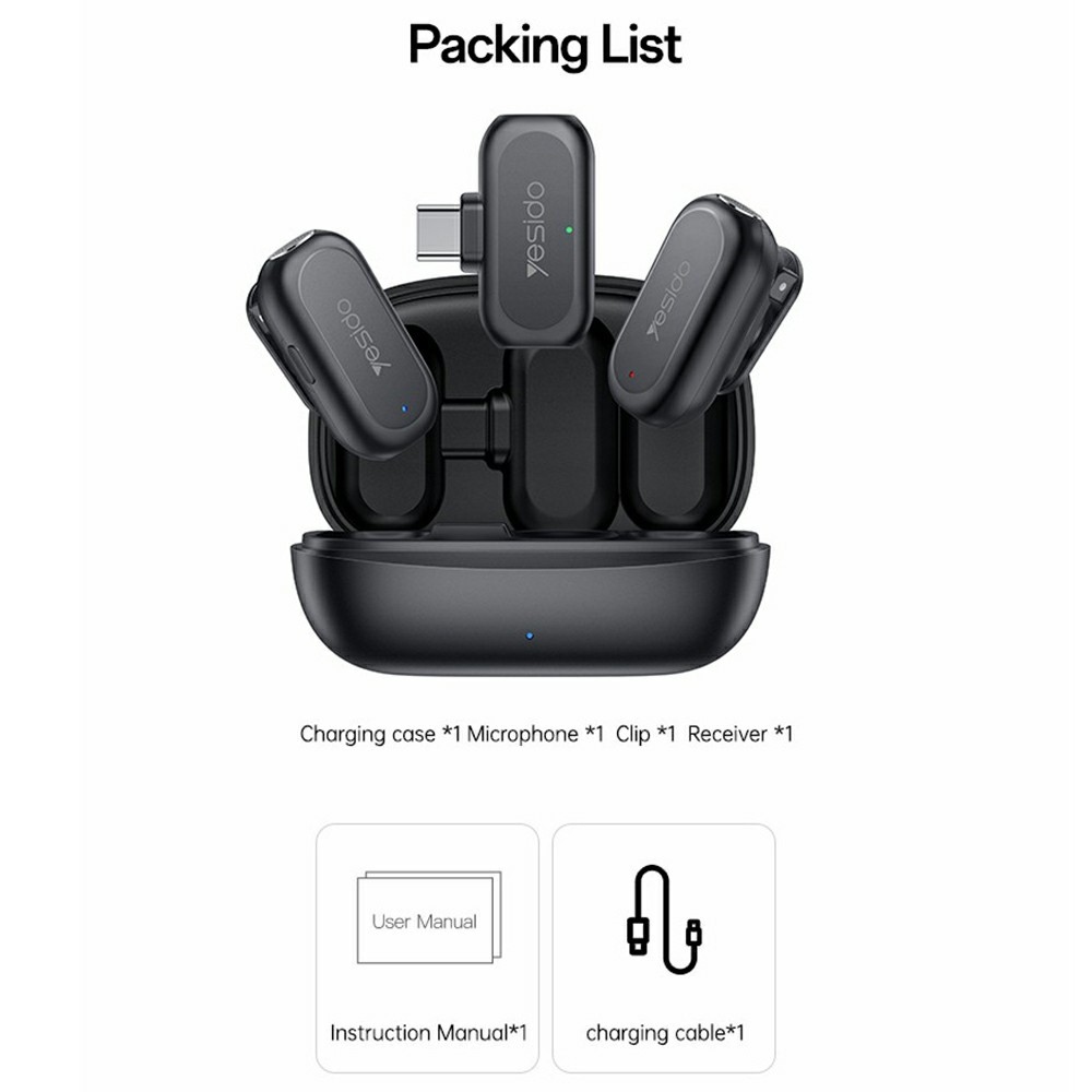 Yesido KR22 vezeték nélküli hajtókás mikrofon mesterséges intelligenciával és zajcsökkentéssel