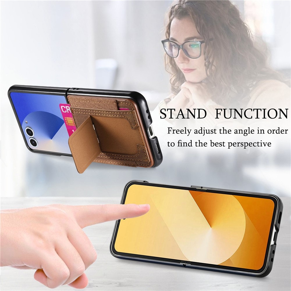 Luxus műanyag borítás műbőrrel a Samsung Galaxy Z Flip7 5G készülékre - barna színben