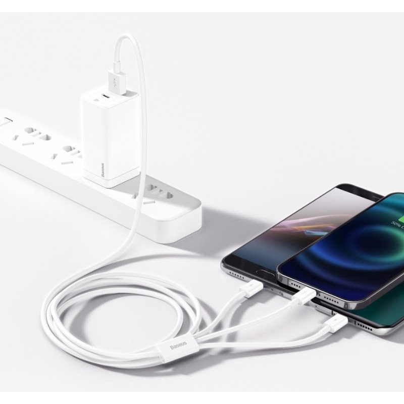 Baseus CAMLTYS-02 Superior Gyors töltő adatkábel 3in1 USB-C, Lightning, MicroUSB 1.5m Fehér