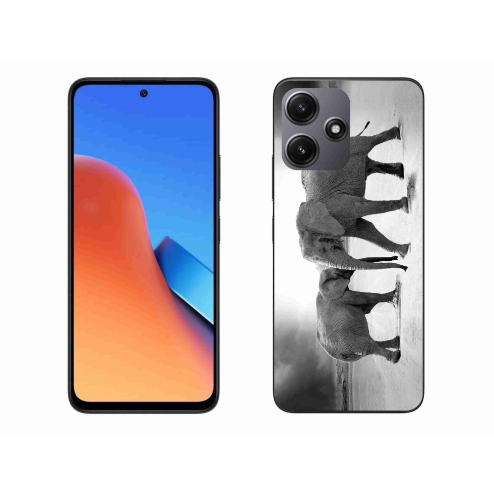 Gél borítás mmCase a Xiaomi Redmi 12 5G-hez - fekete és fehér elefántok