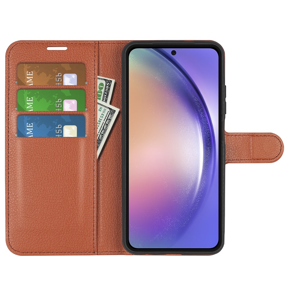 Litchi könyv tok Samsung Galaxy A55 5G - barna színben
