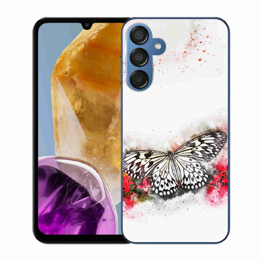 Zselés borítás mmCase Samsung Galaxy M15 5G - fekete-fehér pillangóhoz