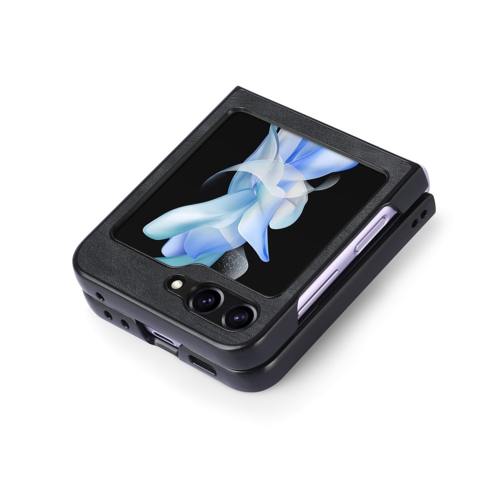 Vintage műanyag borítás műbőrrel Samsung Galaxy Z Flip6 5G készülékhez - fekete