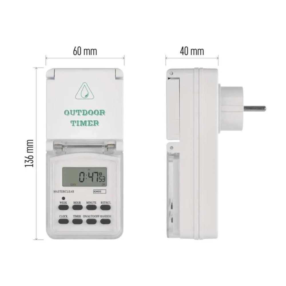 Időzítő - digitális kapcsoló aljzat kültéri IP44 P5507N