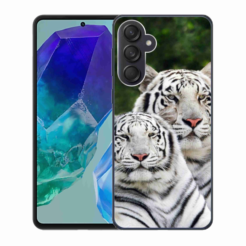 Gél tok mmCase a Samsung Galaxy M55 5G készülékhez - fehér tigrisek