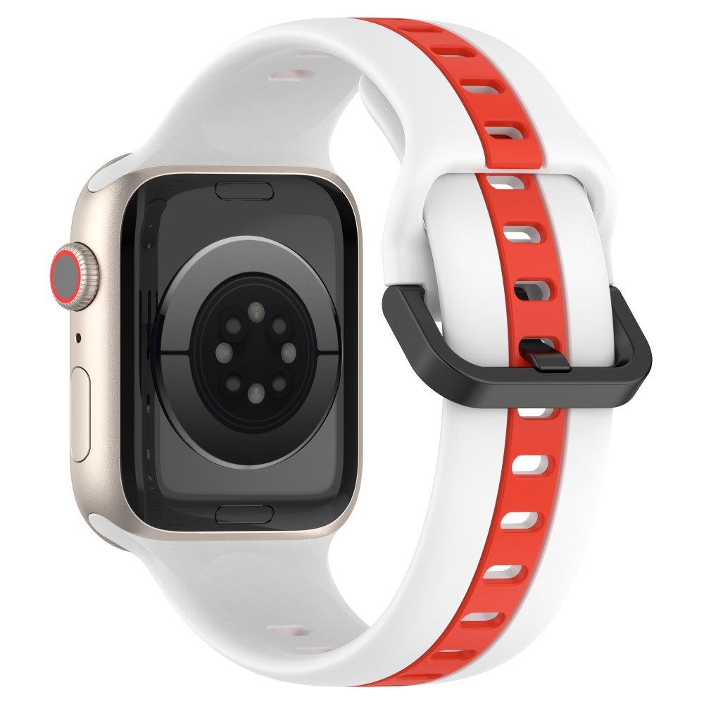 Szíj szilikon szíj Apple Watch Ultra/Ultra 2 49mm/SE/SE 2022/2023 44mm/9/8/7 45mm/6/5/4 44mm/3/2/1 42 mm - fehér/piros