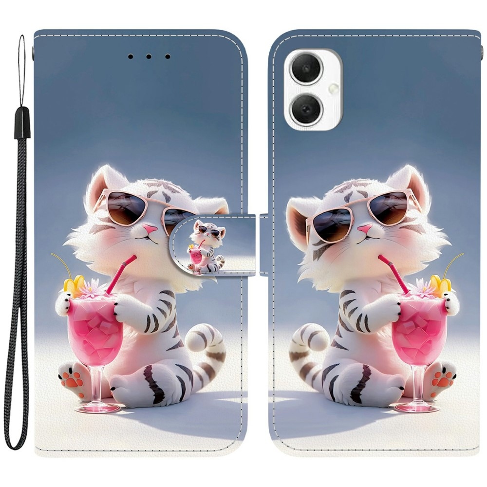 Sokoldalú könyvtáska Samsung Galaxy A06 4G készülékhez - fehér tigris