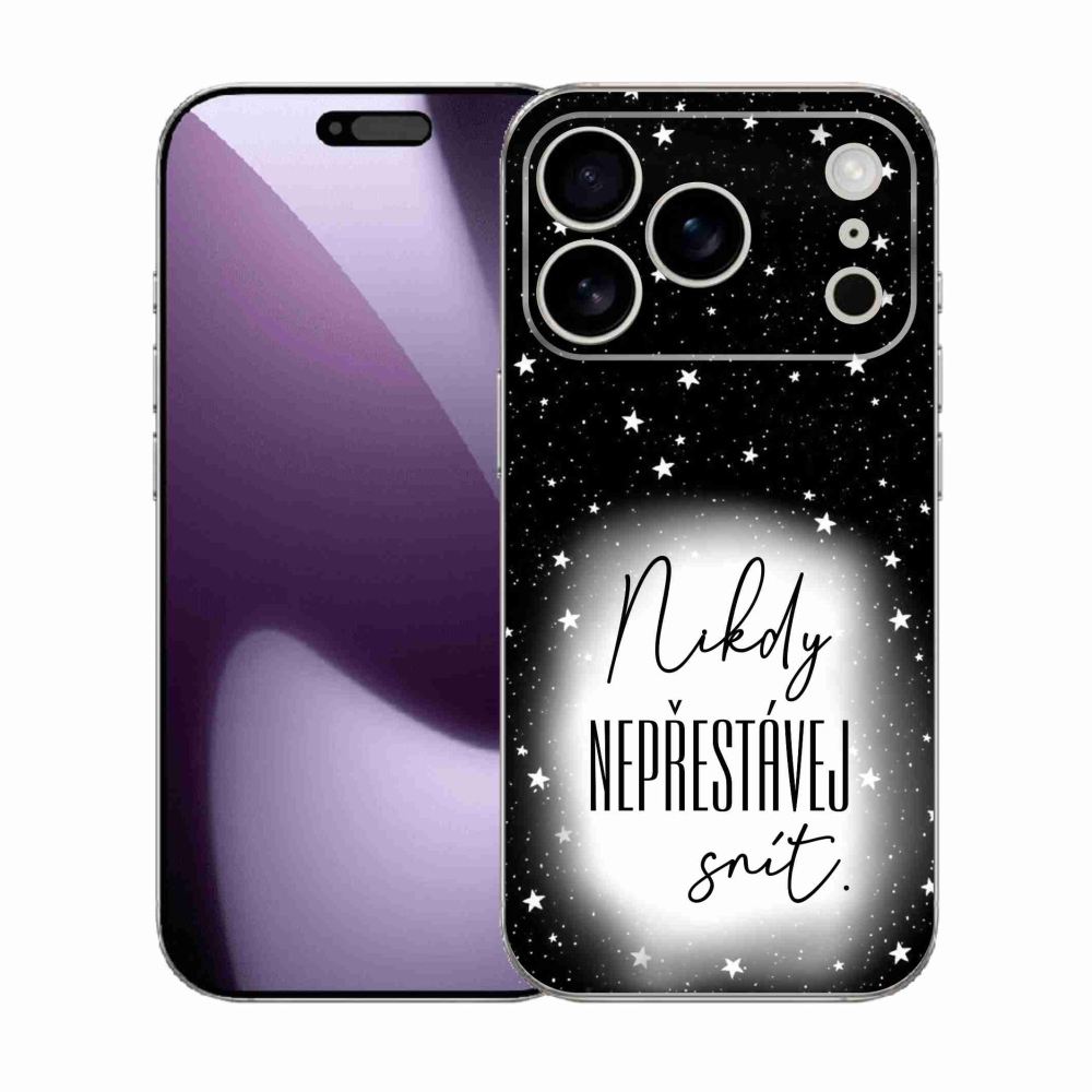 Gél borítás mmCase iPhone 17 Pro készülékhez - Idézet 1 fehér és fekete háttérrel