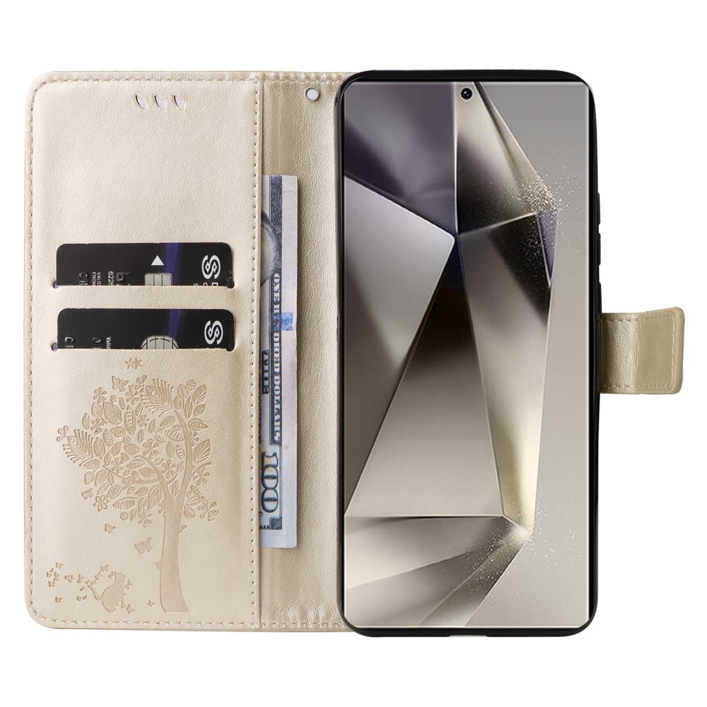 Fák könyv tok Samsung Galaxy S25 Ultra - arany színű