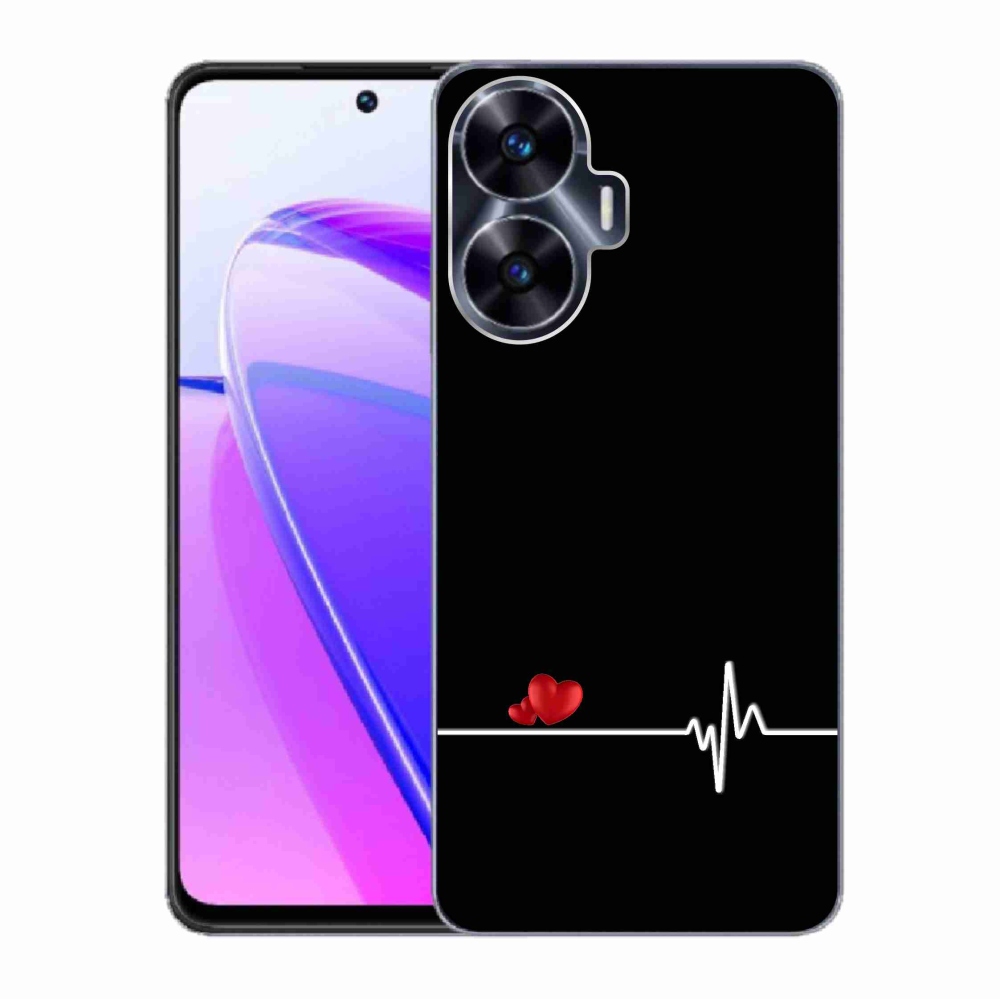 Gél borító mmCase a Realme C55 készülékhez - szív és szívverés fekete háttérrel
