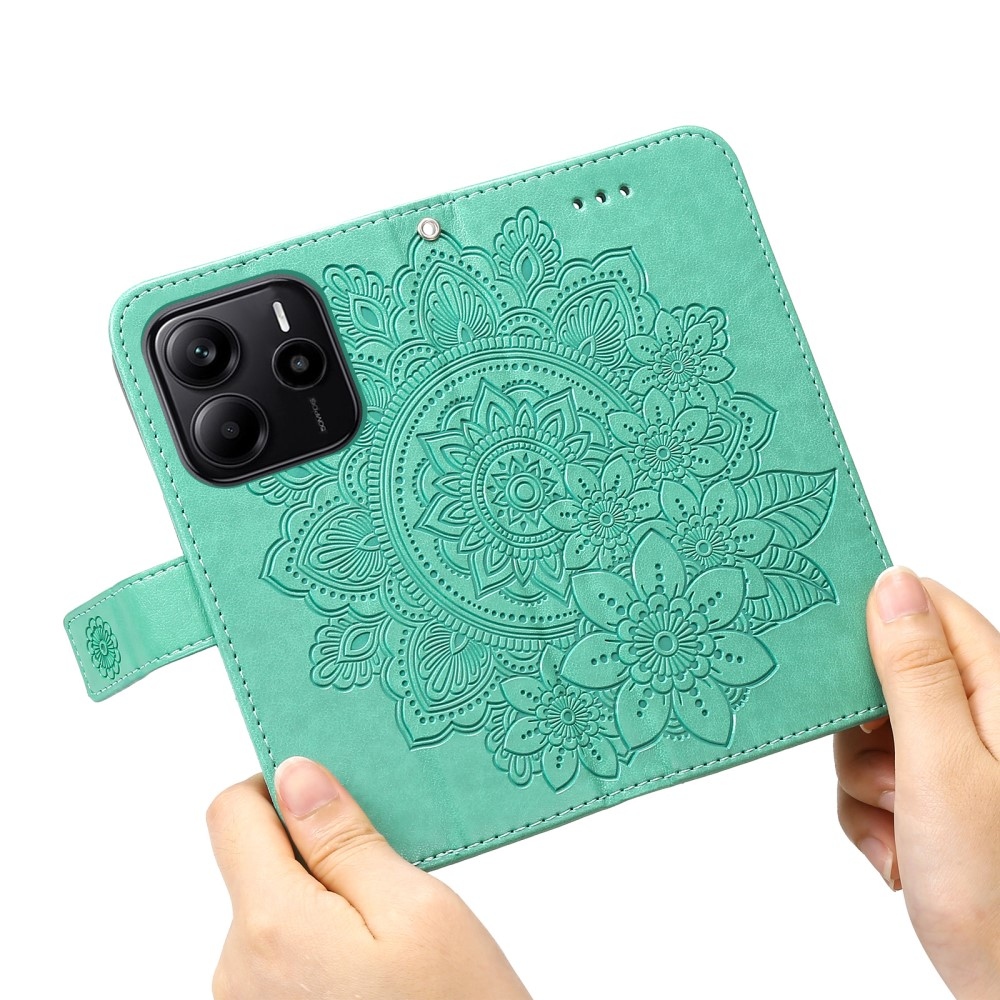 Virágos könyv tok a Xiaomi Redmi Note 14-hez - teal színű
