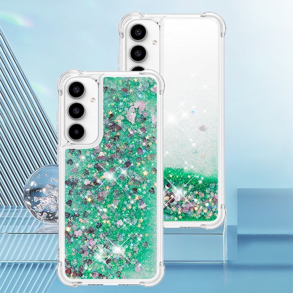 Glitter homokóra zselés tok Samsung Galaxy A36 5G - zöld/szívek