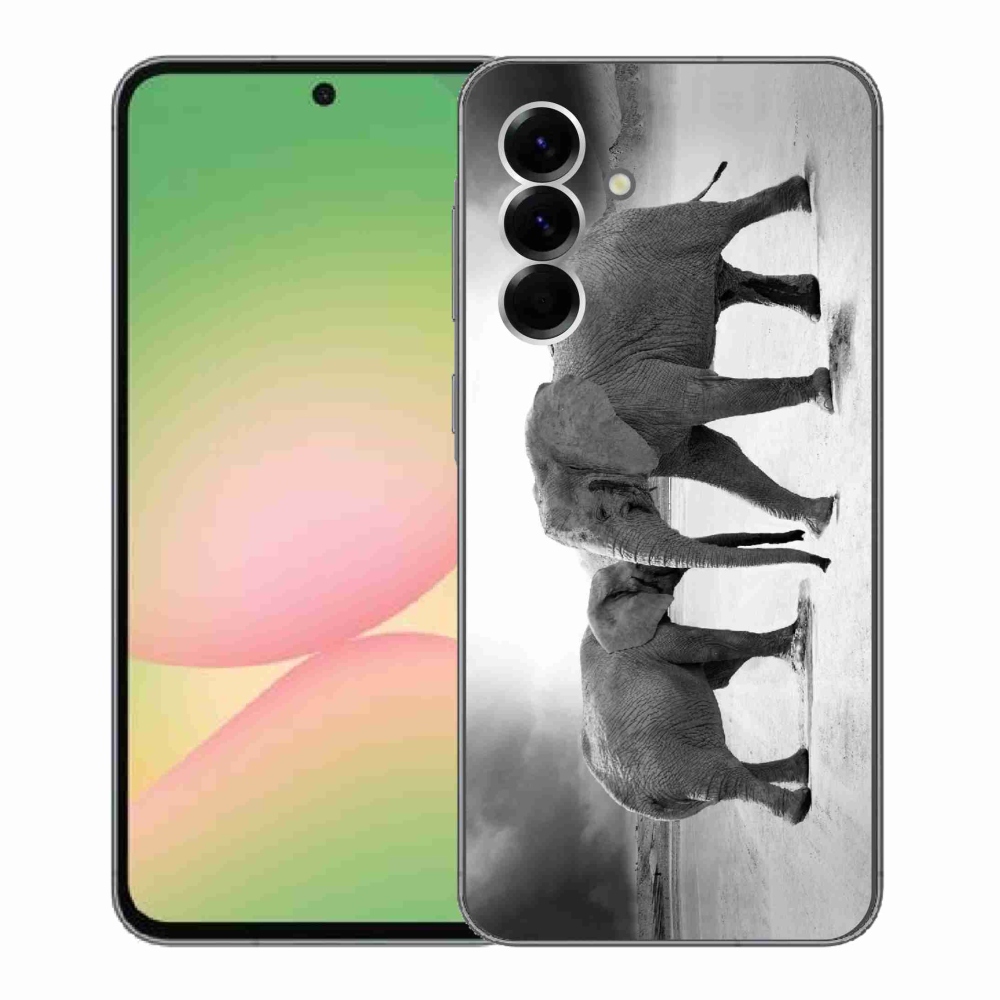 Zselés borítás mmCase Samsung Galaxy A56 5G - fekete és fehér elefántokhoz
