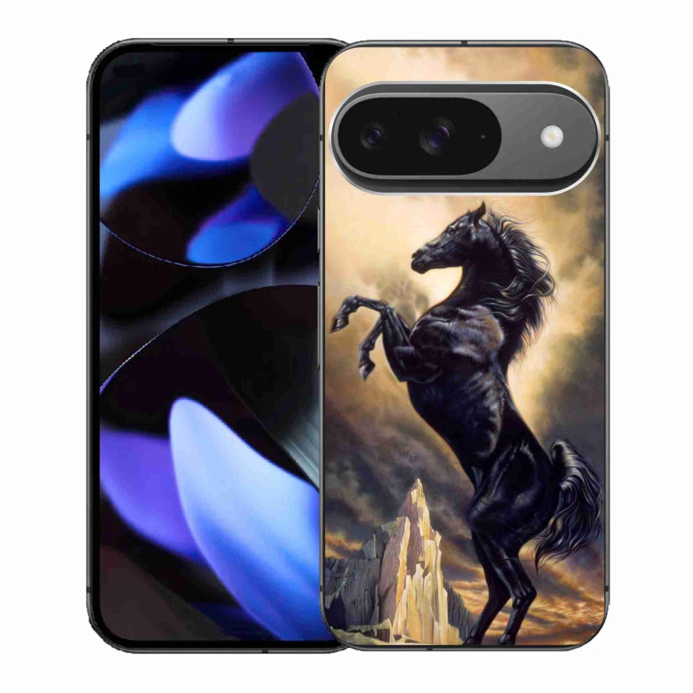 Zselés borítás mmCase a Google Pixel 9/9 Pro számára - fekete rajzfilm ló