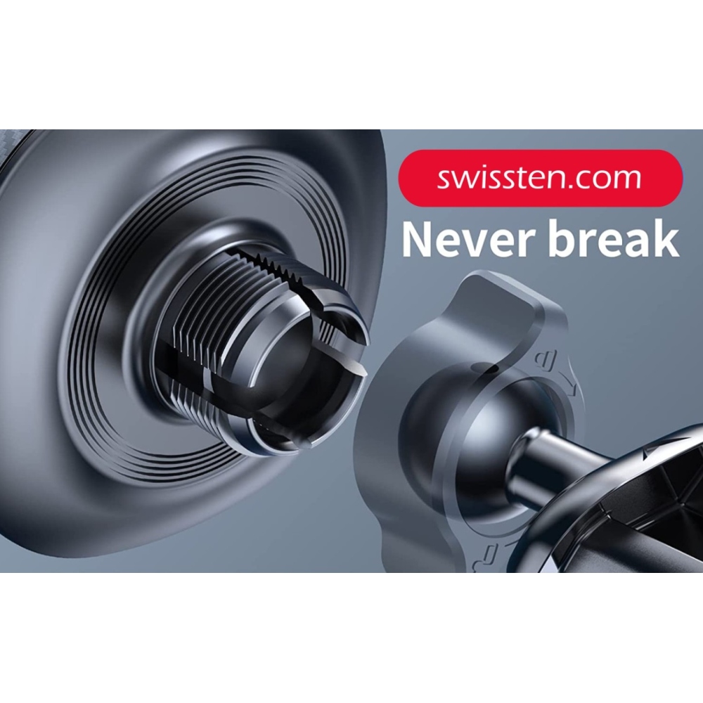 Swissten mágneses műszerfali tartó 15W-os vezeték nélküli töltéssel és MagSafe-rel