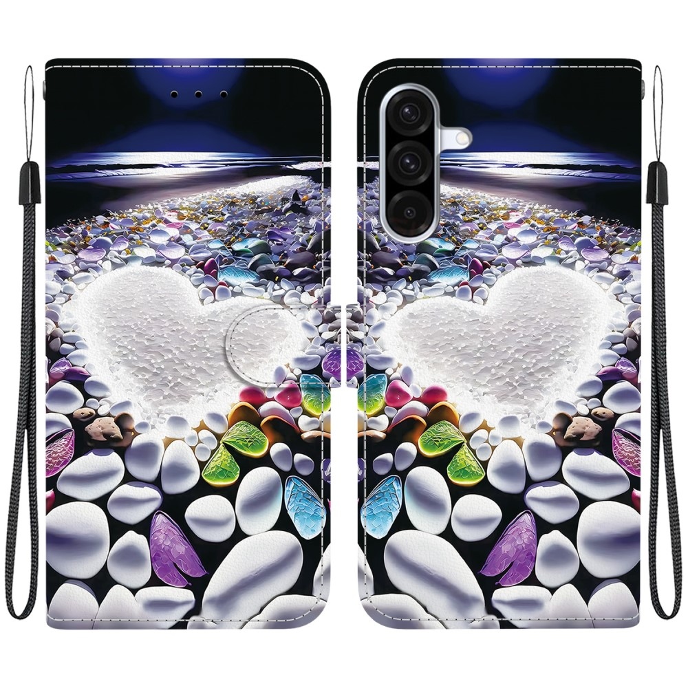 Sokoldalú könyvtáska Samsung Galaxy A36 5G/A56 5G - szív és strasszkövek