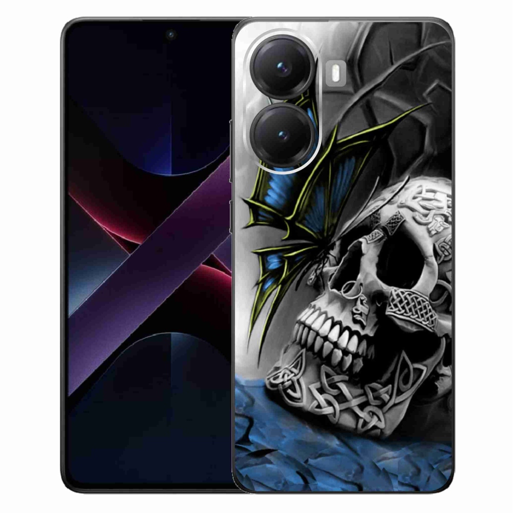 Gél borítás mmCase a Xiaomi Poco X7 Pro 5G számára - pillangó és koponya