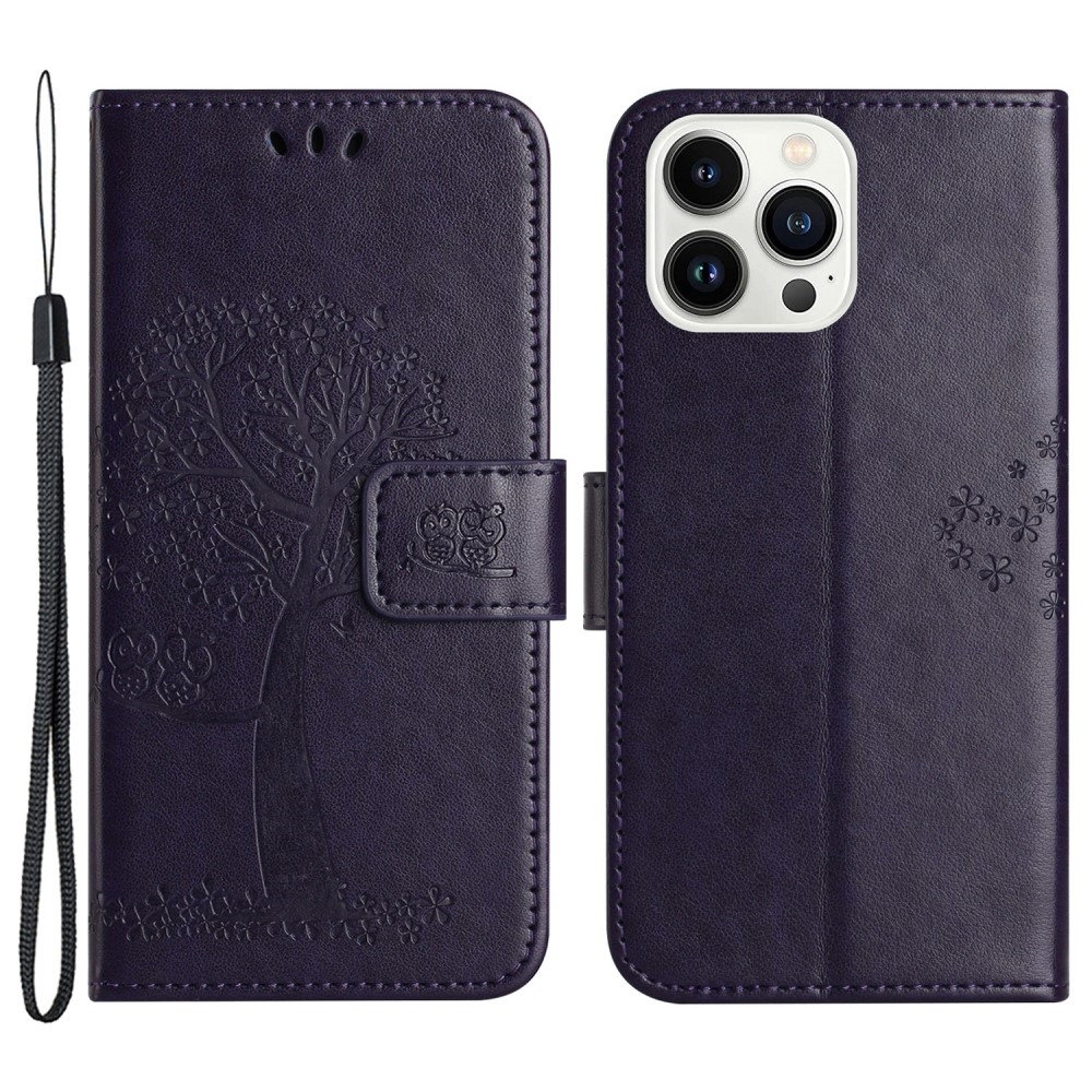 Fa könyv tok iPhone 15 Pro Max készülékhez - sötét lila