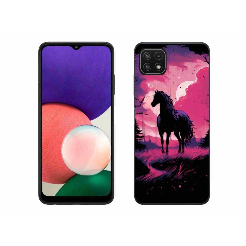 Zselés borítás mmCase Samsung Galaxy A22 5G - fekete rajzfilm ló 1