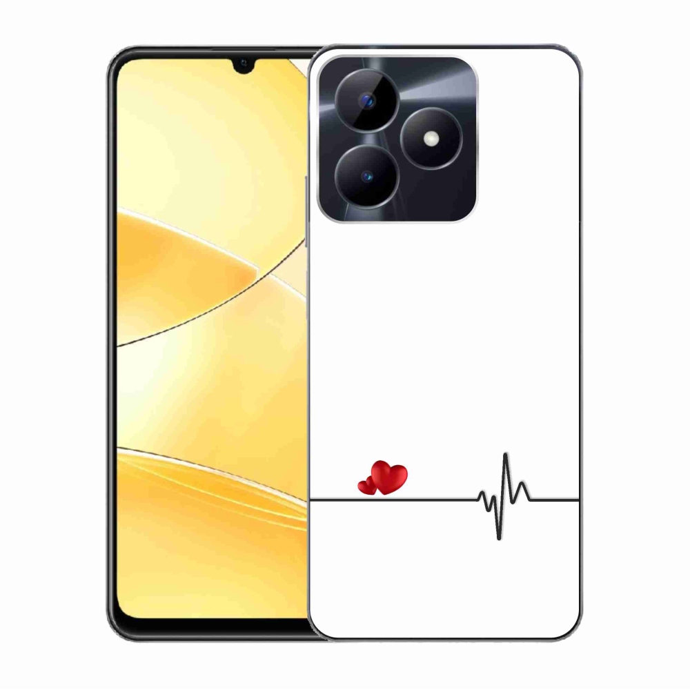 Gél borító mmCase a Realme C51/C53 készülékhez - szív és szívverés fehér háttérrel