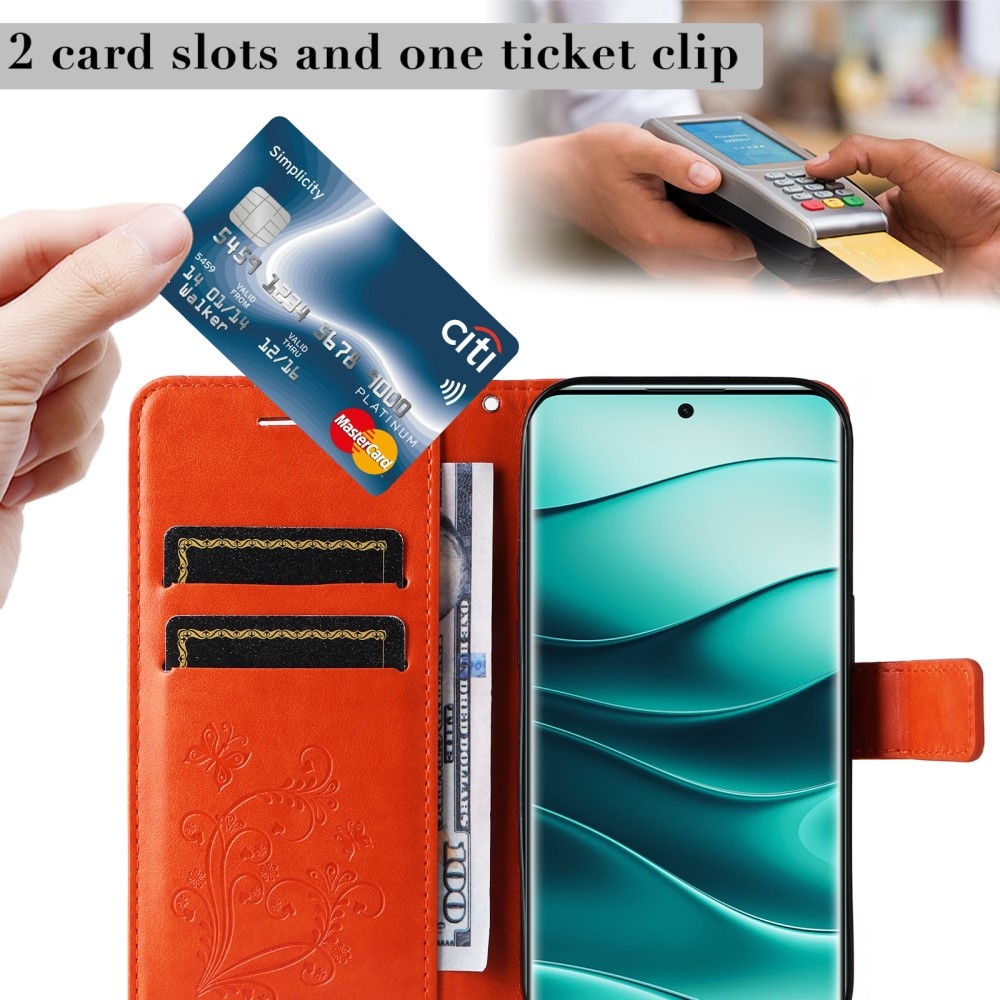 Nagy pillangó könyv tok Xiaomi Redmi Note 14 Pro 5G/Poco X7 5G/Note 14 Pro+ 5G - narancssárga