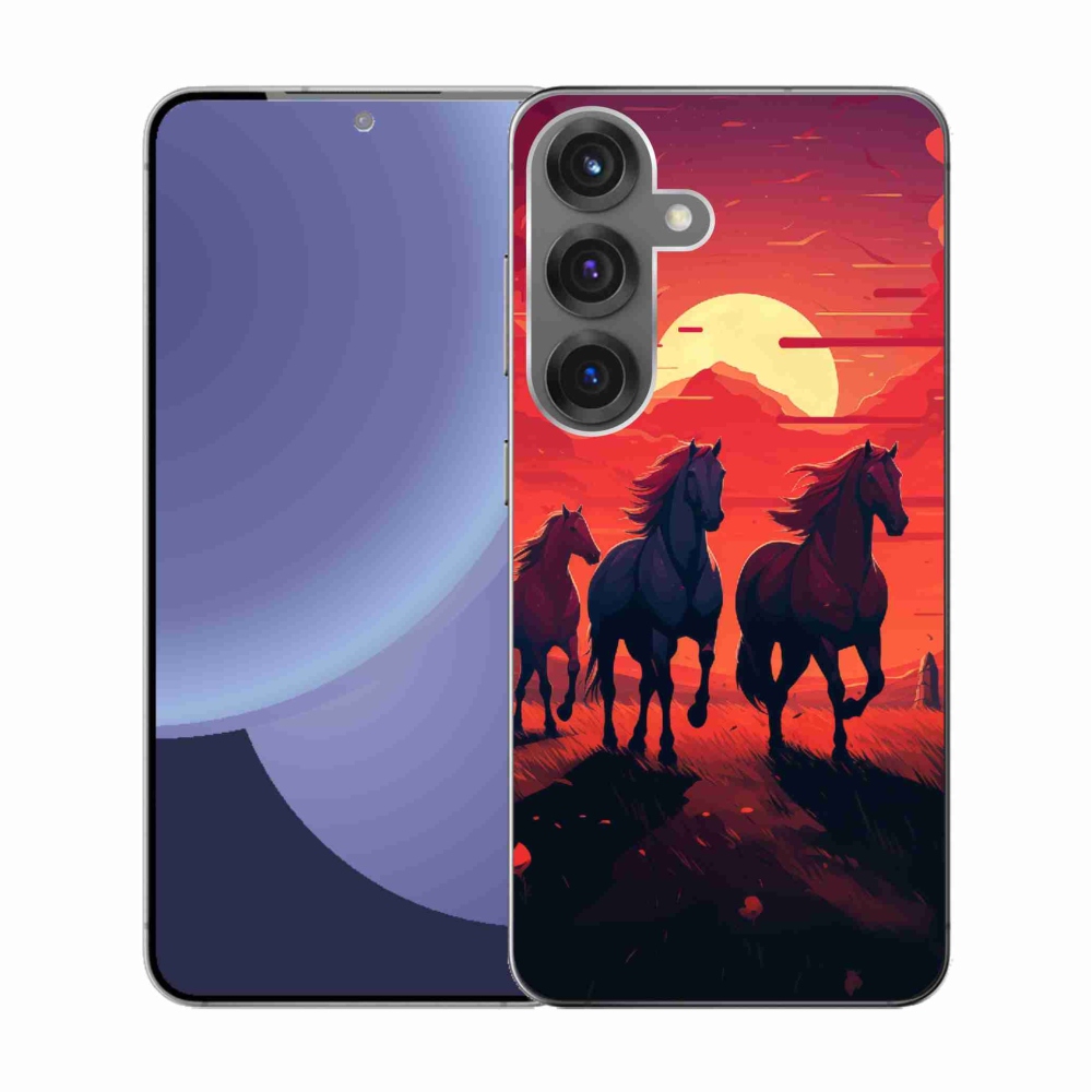 Gél borítás mmCase Samsung Galaxy S25 - lovak és naplemente