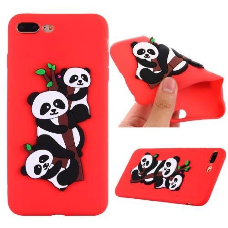 Panda 3D szilikon tok iPhone 7 Plus és iPhone 8 Plus készülékhez - piros színben