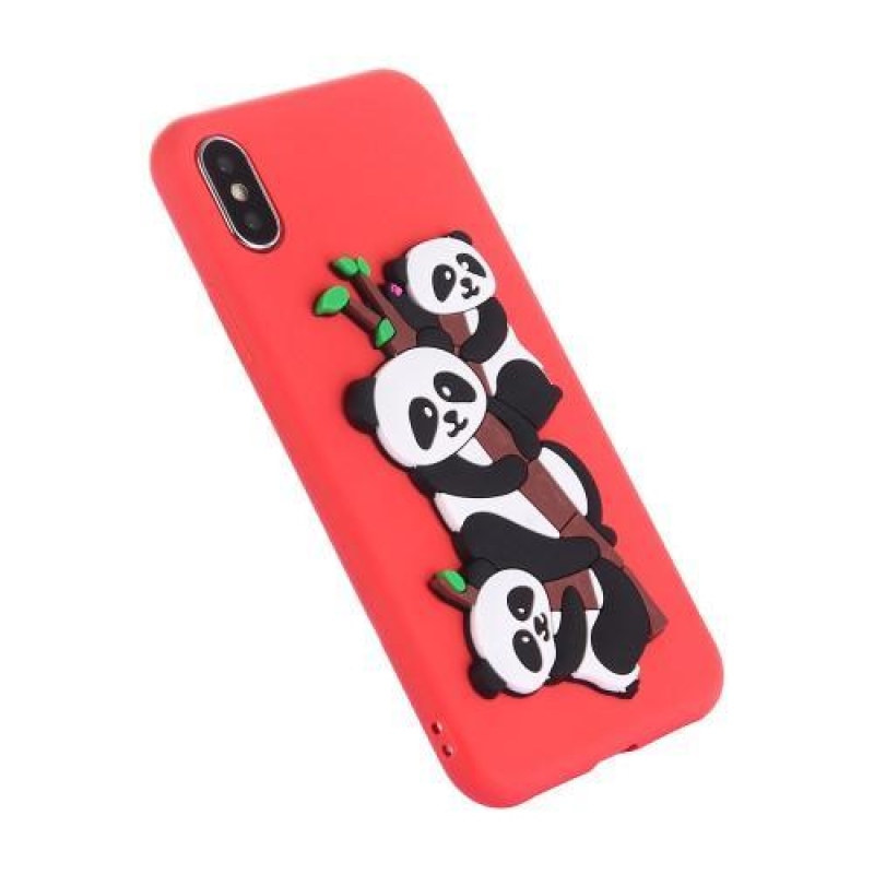 Panda 3D szilikon tok iPhone X készülékhez - piros