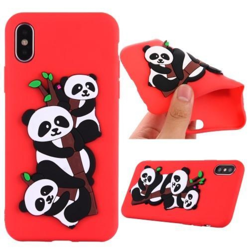 Panda 3D szilikon tok iPhone X készülékhez - piros