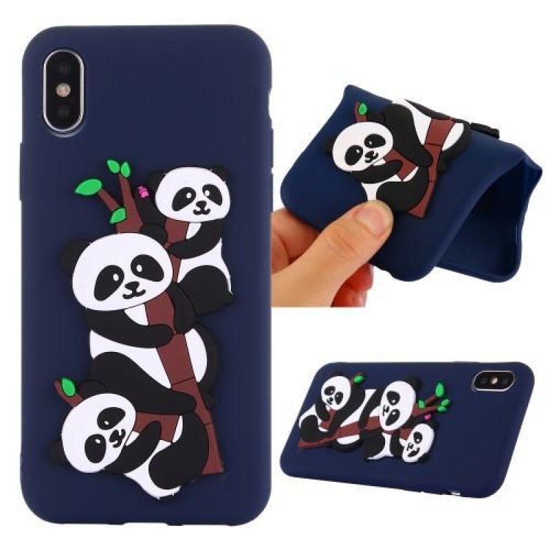 Panda 3D szilikon tok iPhone X készülékhez - sötétkék