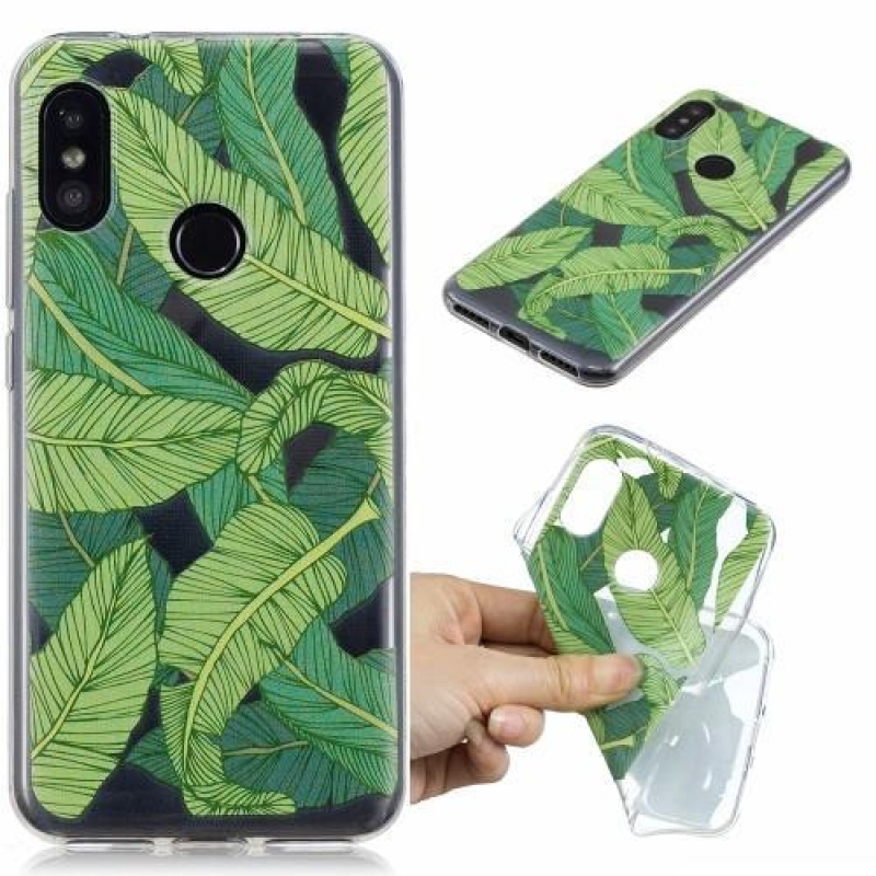 Patt zselés tok Xiaomi Mi A2 Lite - zöld levelek