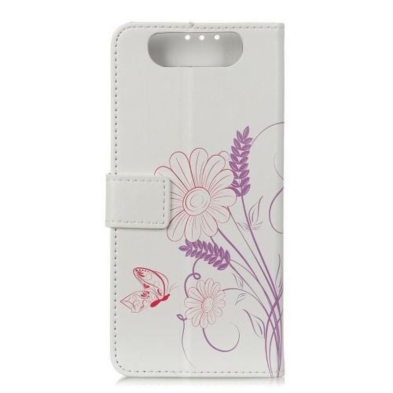 Patt PU bőr pénztárca tok Samsung Galaxy A80-hoz - pillangó és virág