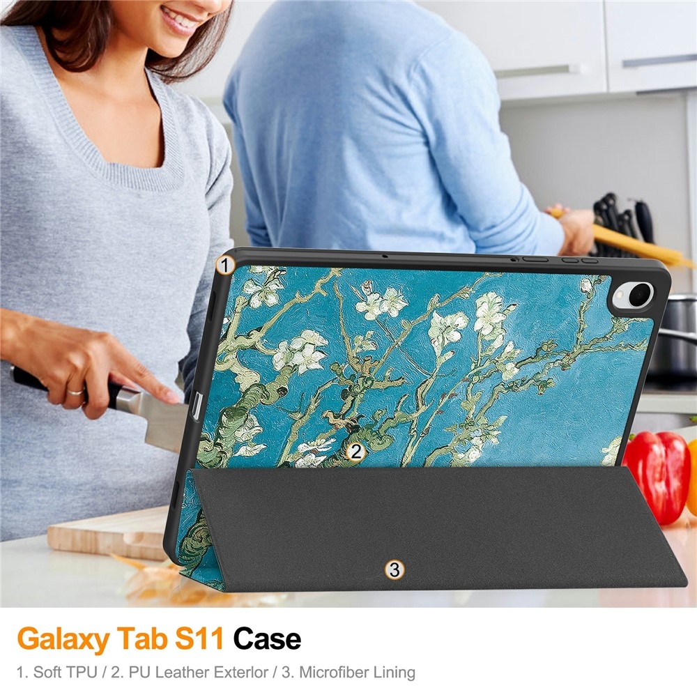 Patte intelligens záró tok Samsung Galaxy Tab S11 készülékhez - fehér virágok